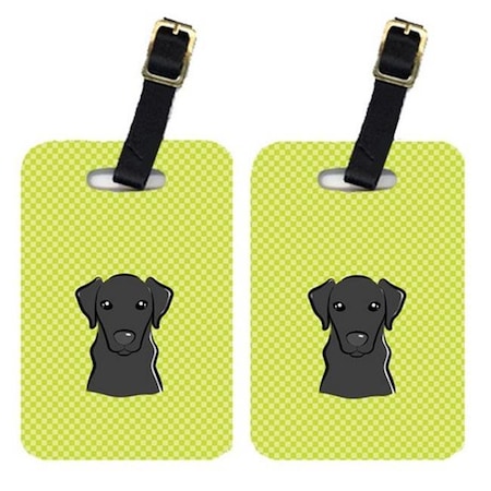 Carolines Treasures Carolines Treasures BB1297BT Pair Of Checkerboard Lime Green Black Labrador Luggage Tags BB1297BT